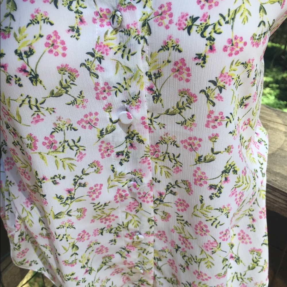J. Crew pink floral on white chiffon corset peasant top rose puff sleeve - Picture 5 of 9